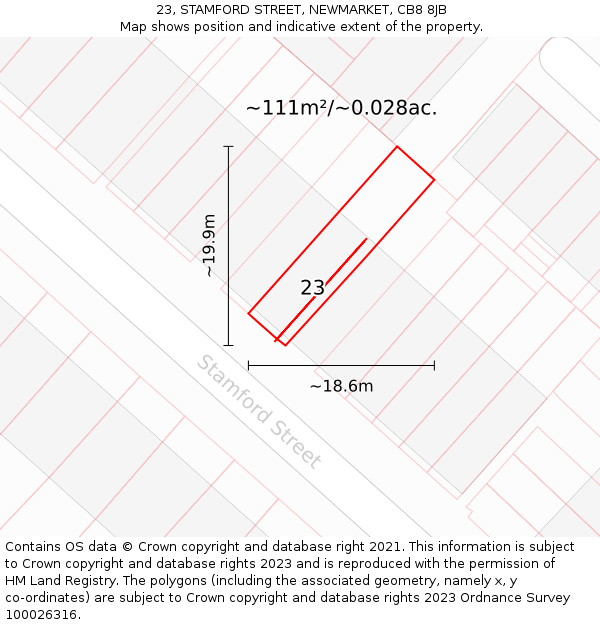 23, STAMFORD STREET, NEWMARKET, CB8 8JB: Plot and title map