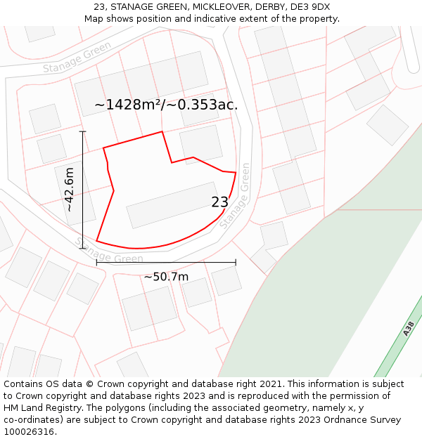 23, STANAGE GREEN, MICKLEOVER, DERBY, DE3 9DX: Plot and title map