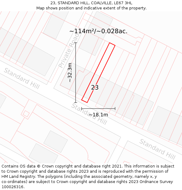 23, STANDARD HILL, COALVILLE, LE67 3HL: Plot and title map