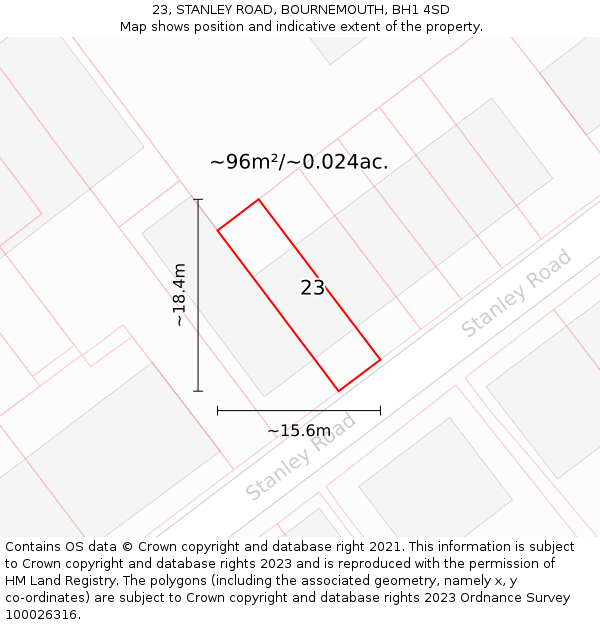 23, STANLEY ROAD, BOURNEMOUTH, BH1 4SD: Plot and title map