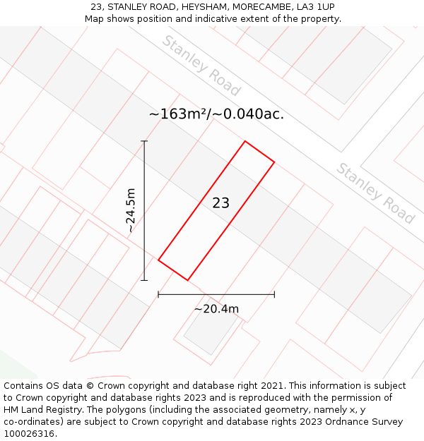 23, STANLEY ROAD, HEYSHAM, MORECAMBE, LA3 1UP: Plot and title map