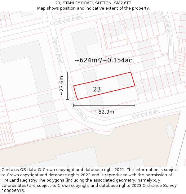 23, STANLEY ROAD, SUTTON, SM2 6TB: Plot and title map