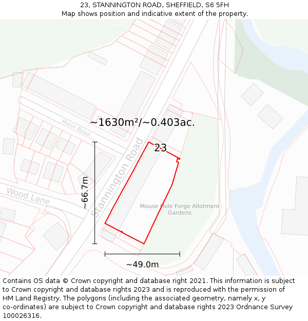 23, STANNINGTON ROAD, SHEFFIELD, S6 5FH: Plot and title map