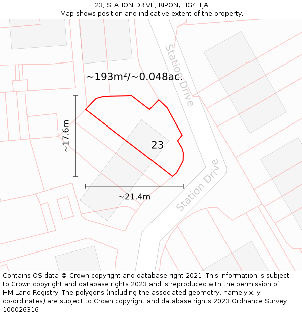23, STATION DRIVE, RIPON, HG4 1JA: Plot and title map