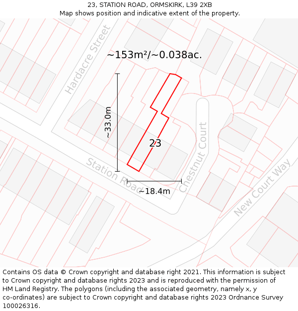 23, STATION ROAD, ORMSKIRK, L39 2XB: Plot and title map