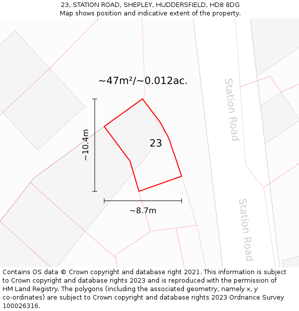 23, STATION ROAD, SHEPLEY, HUDDERSFIELD, HD8 8DG: Plot and title map