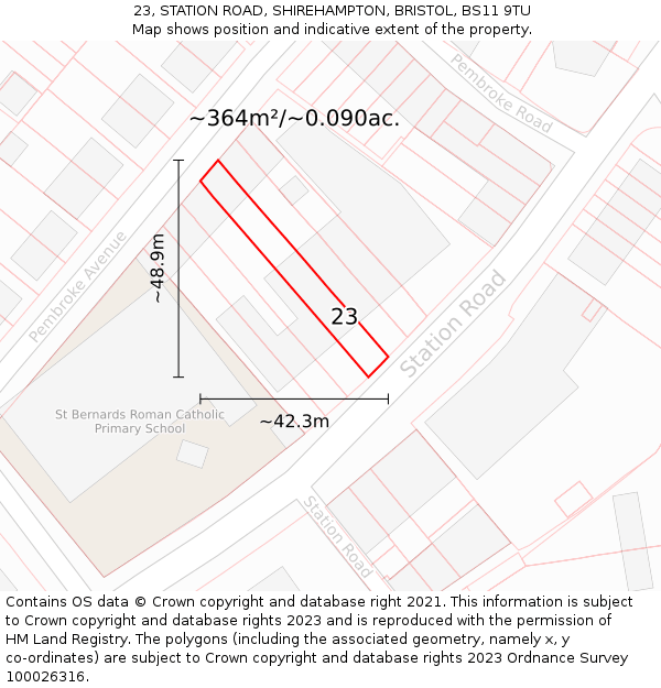23, STATION ROAD, SHIREHAMPTON, BRISTOL, BS11 9TU: Plot and title map