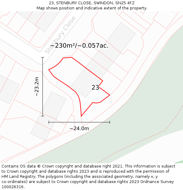 23, STENBURY CLOSE, SWINDON, SN25 4FZ: Plot and title map
