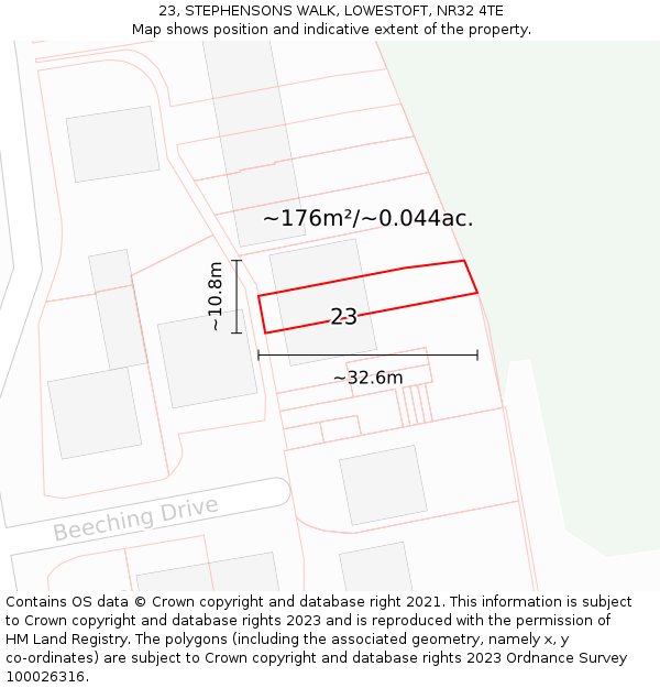 23, STEPHENSONS WALK, LOWESTOFT, NR32 4TE: Plot and title map