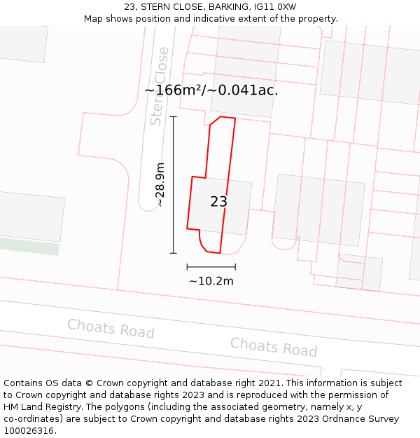23, STERN CLOSE, BARKING, IG11 0XW: Plot and title map