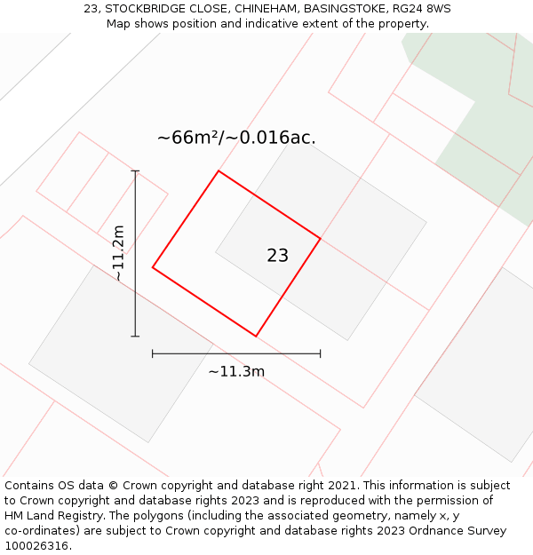 23, STOCKBRIDGE CLOSE, CHINEHAM, BASINGSTOKE, RG24 8WS: Plot and title map