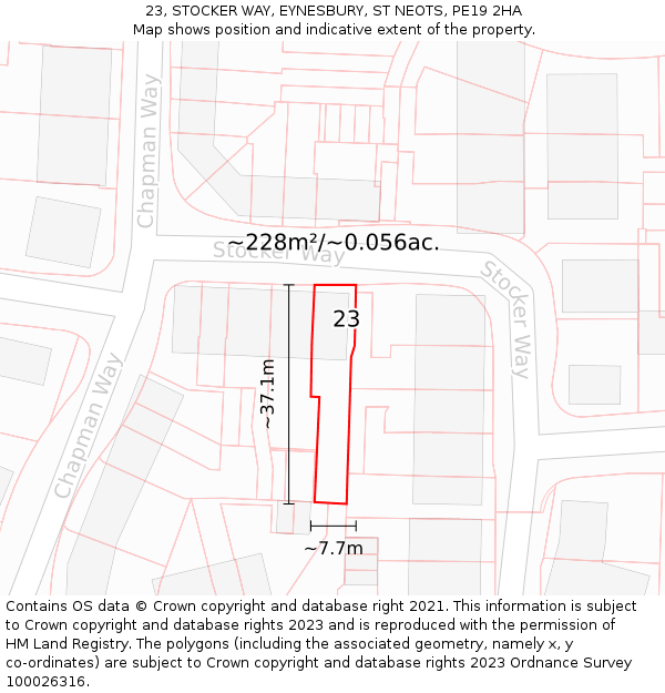 23, STOCKER WAY, EYNESBURY, ST NEOTS, PE19 2HA: Plot and title map