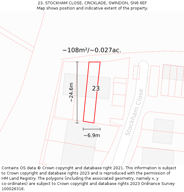 23, STOCKHAM CLOSE, CRICKLADE, SWINDON, SN6 6EF: Plot and title map