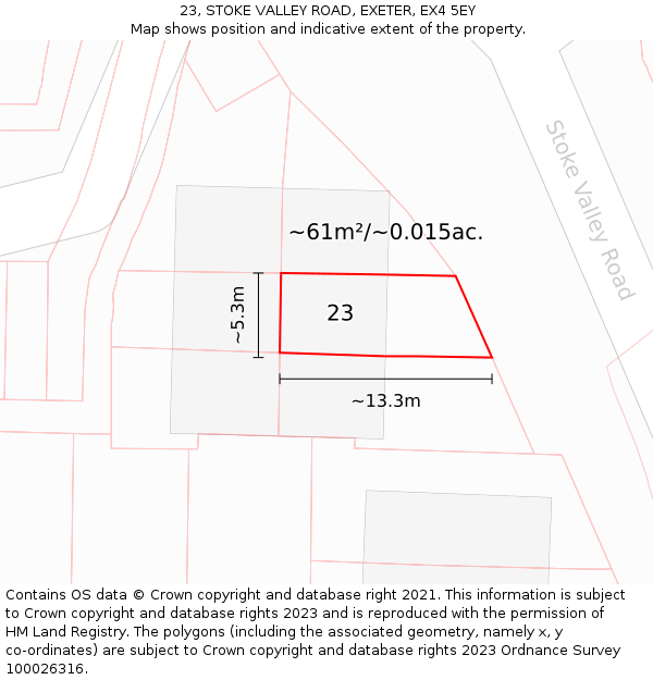 23, STOKE VALLEY ROAD, EXETER, EX4 5EY: Plot and title map