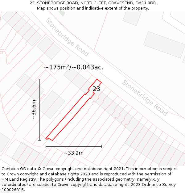 23, STONEBRIDGE ROAD, NORTHFLEET, GRAVESEND, DA11 9DR: Plot and title map