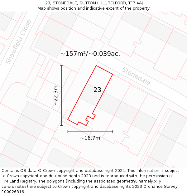 23, STONEDALE, SUTTON HILL, TELFORD, TF7 4AJ: Plot and title map