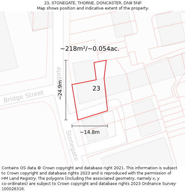 23, STONEGATE, THORNE, DONCASTER, DN8 5NP: Plot and title map