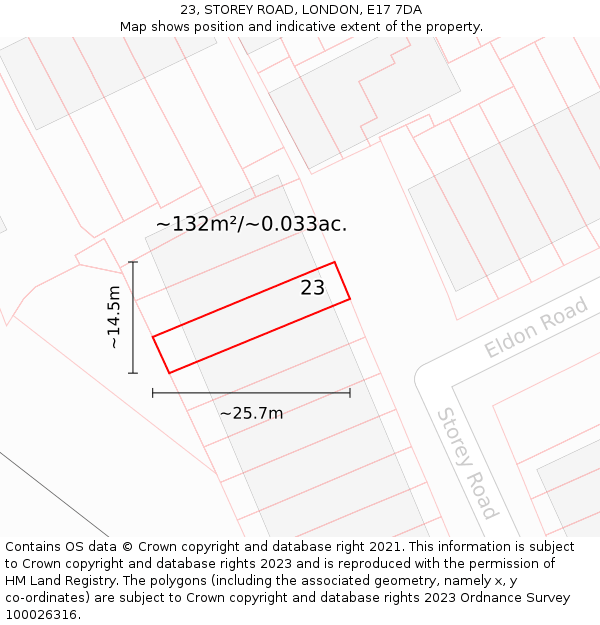 23, STOREY ROAD, LONDON, E17 7DA: Plot and title map