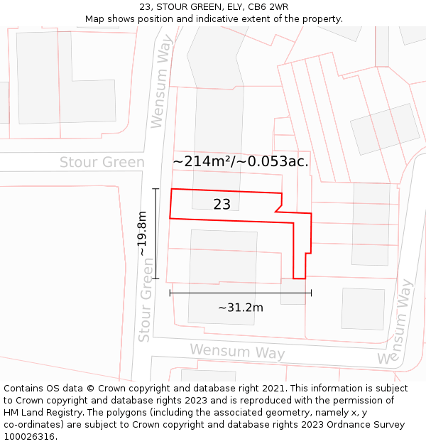 23, STOUR GREEN, ELY, CB6 2WR: Plot and title map