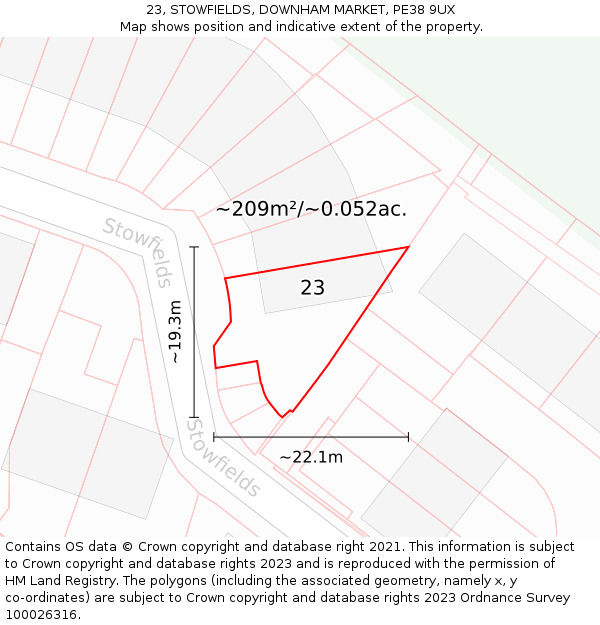 23, STOWFIELDS, DOWNHAM MARKET, PE38 9UX: Plot and title map