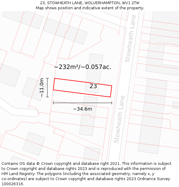 23, STOWHEATH LANE, WOLVERHAMPTON, WV1 2TW: Plot and title map