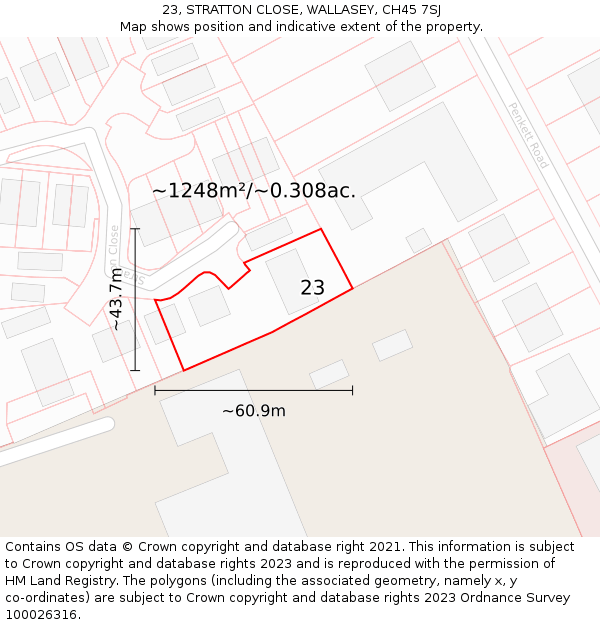 23, STRATTON CLOSE, WALLASEY, CH45 7SJ: Plot and title map