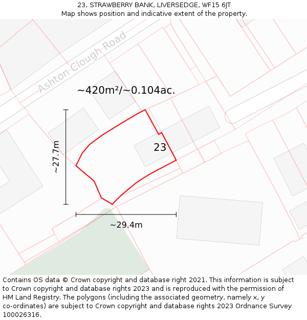 23, STRAWBERRY BANK, LIVERSEDGE, WF15 6JT: Plot and title map