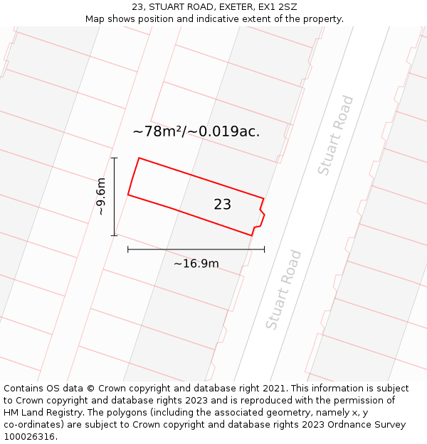 23, STUART ROAD, EXETER, EX1 2SZ: Plot and title map