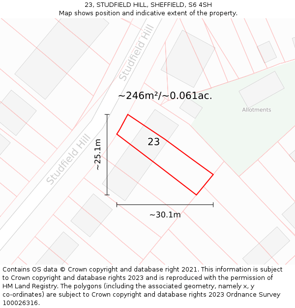 23, STUDFIELD HILL, SHEFFIELD, S6 4SH: Plot and title map
