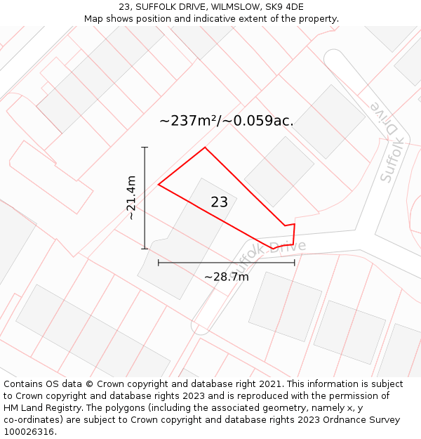 23, SUFFOLK DRIVE, WILMSLOW, SK9 4DE: Plot and title map