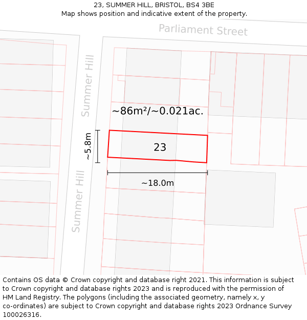 23, SUMMER HILL, BRISTOL, BS4 3BE: Plot and title map