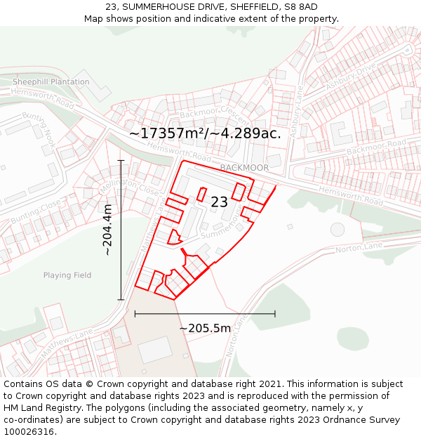 23, SUMMERHOUSE DRIVE, SHEFFIELD, S8 8AD: Plot and title map