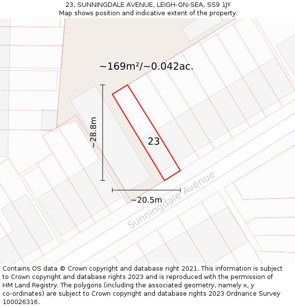 23, SUNNINGDALE AVENUE, LEIGH-ON-SEA, SS9 1JY: Plot and title map