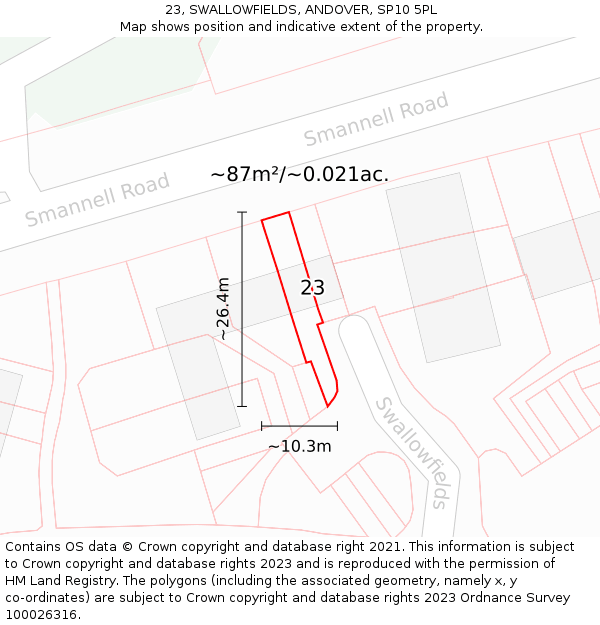 23, SWALLOWFIELDS, ANDOVER, SP10 5PL: Plot and title map