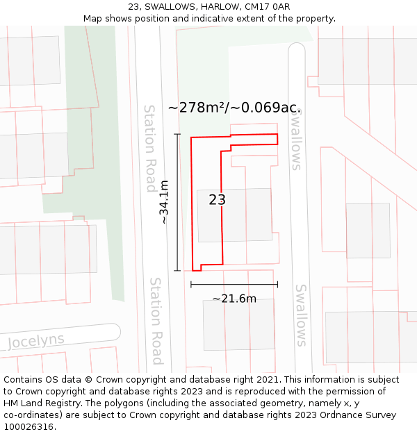 23, SWALLOWS, HARLOW, CM17 0AR: Plot and title map