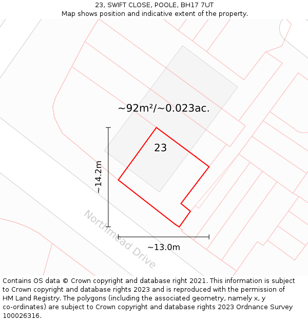 23, SWIFT CLOSE, POOLE, BH17 7UT: Plot and title map