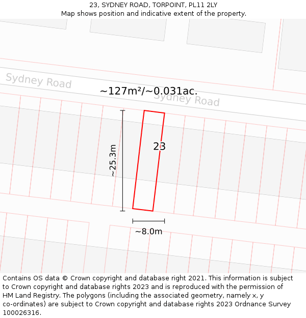 23, SYDNEY ROAD, TORPOINT, PL11 2LY: Plot and title map