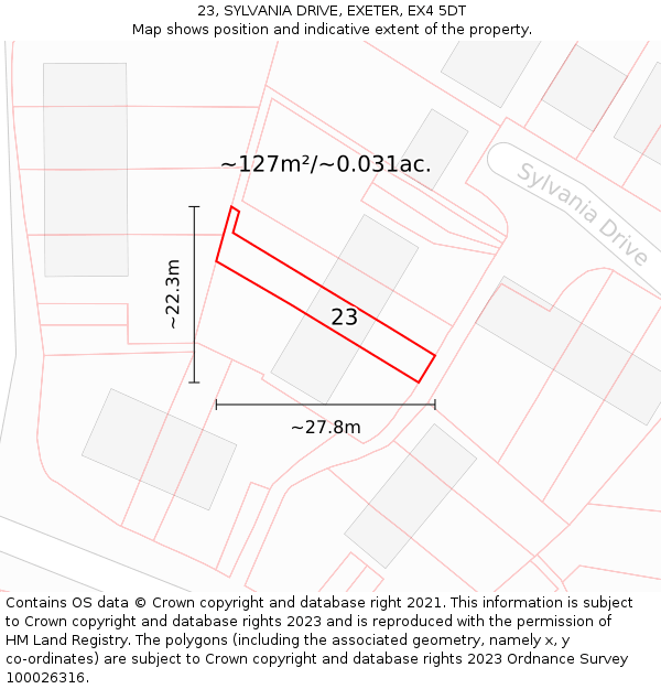 23, SYLVANIA DRIVE, EXETER, EX4 5DT: Plot and title map