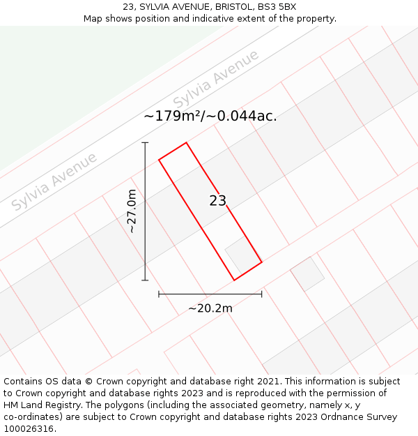 23, SYLVIA AVENUE, BRISTOL, BS3 5BX: Plot and title map