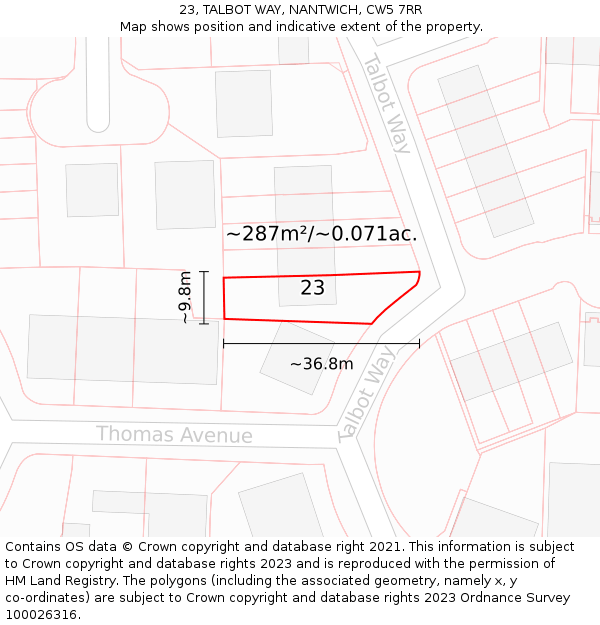 23, TALBOT WAY, NANTWICH, CW5 7RR: Plot and title map