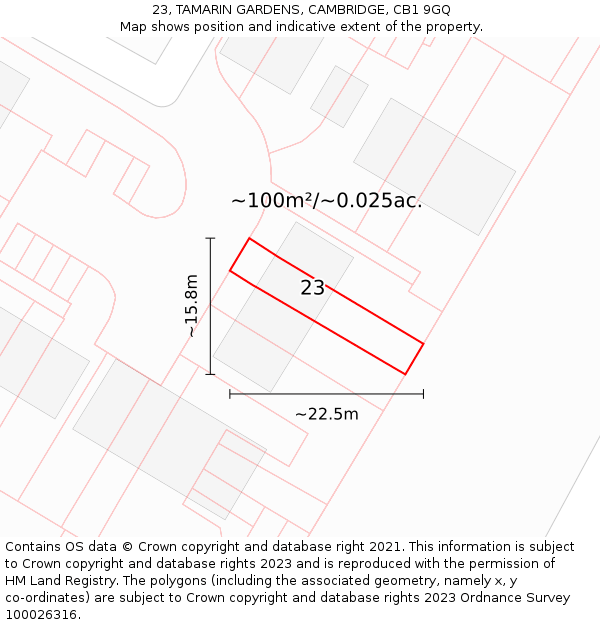 23, TAMARIN GARDENS, CAMBRIDGE, CB1 9GQ: Plot and title map