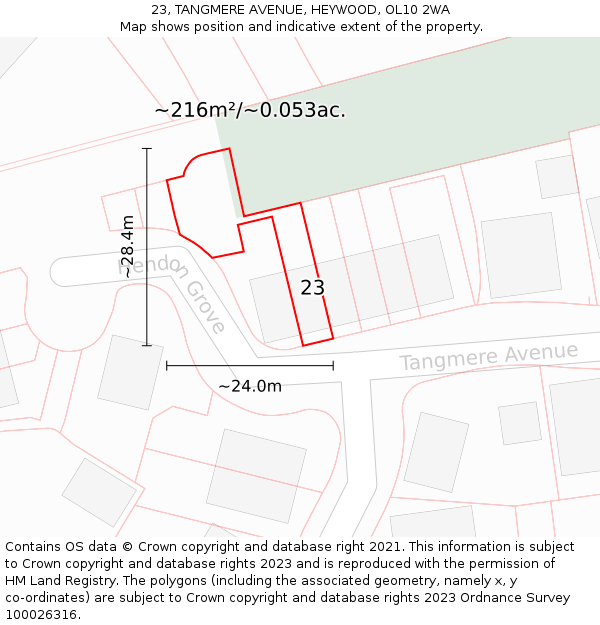 23, TANGMERE AVENUE, HEYWOOD, OL10 2WA: Plot and title map