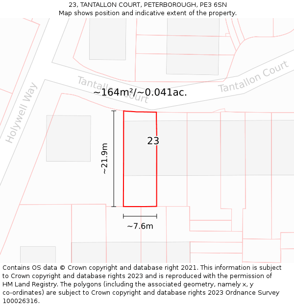 23, TANTALLON COURT, PETERBOROUGH, PE3 6SN: Plot and title map