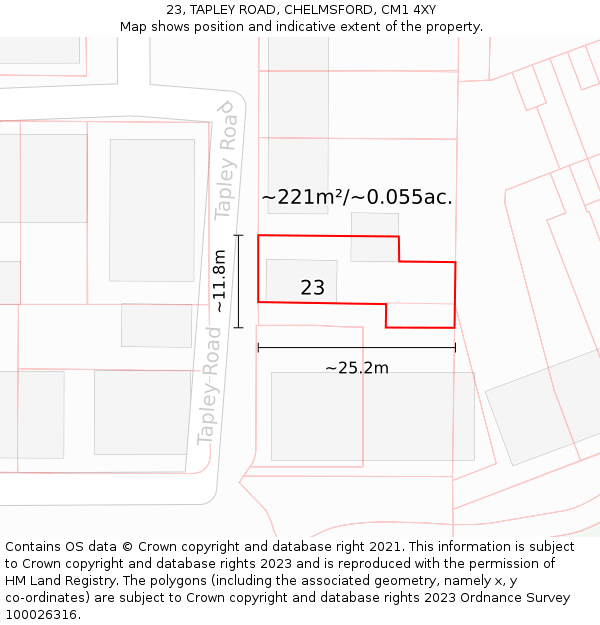 23, TAPLEY ROAD, CHELMSFORD, CM1 4XY: Plot and title map