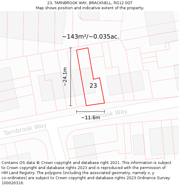 23, TARNBROOK WAY, BRACKNELL, RG12 0GT: Plot and title map