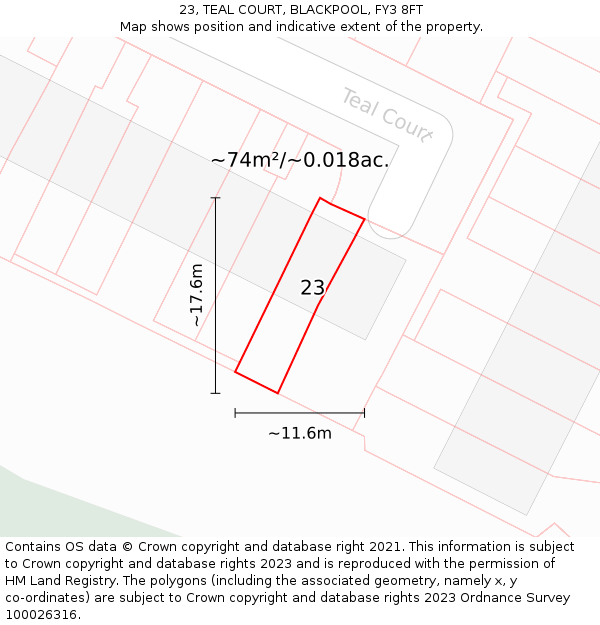 23, TEAL COURT, BLACKPOOL, FY3 8FT: Plot and title map