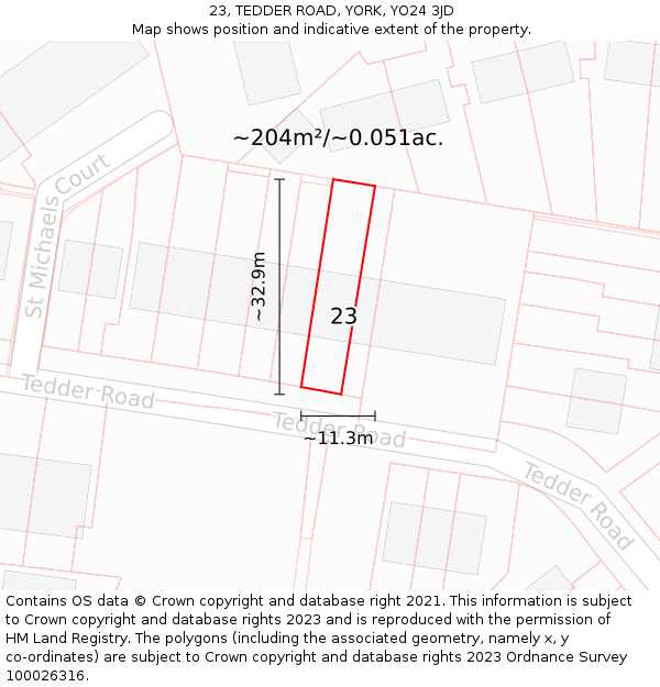23, TEDDER ROAD, YORK, YO24 3JD: Plot and title map