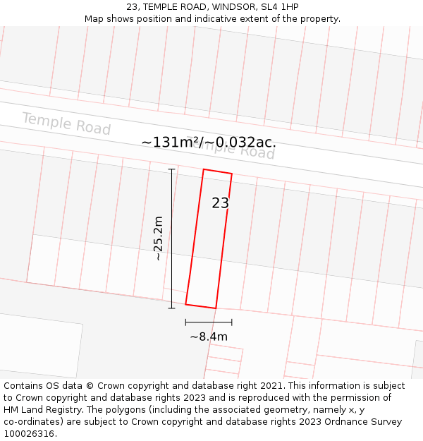 23, TEMPLE ROAD, WINDSOR, SL4 1HP: Plot and title map