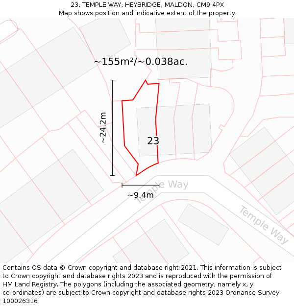 23, TEMPLE WAY, HEYBRIDGE, MALDON, CM9 4PX: Plot and title map