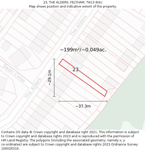 23, THE ALDERS, FELTHAM, TW13 6NU: Plot and title map
